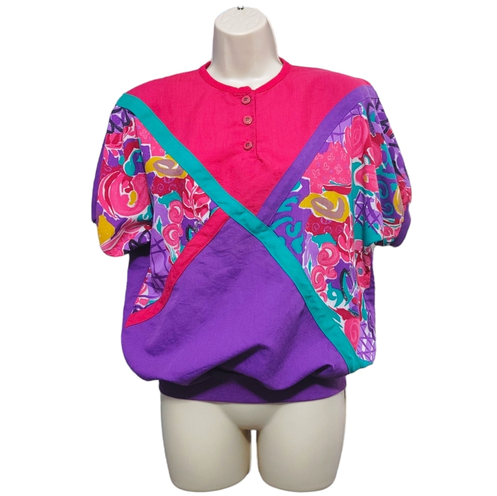 Vintage Cricket Lane Colorful Short Sleeve Sweatshirt Women's Size Small NWT - Picture 12 of 12